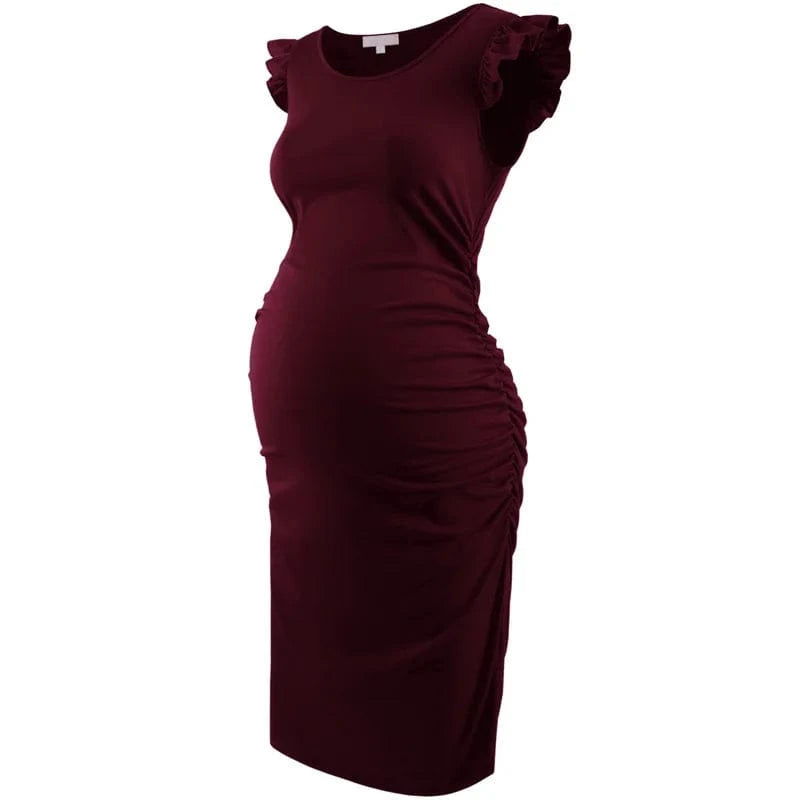 Maternity Summer Dresses Ruched Side with Capped Sleeves