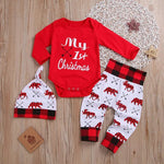 Load image into Gallery viewer, Baby My First Christmas Romper 3 Piece Romper Outfit
