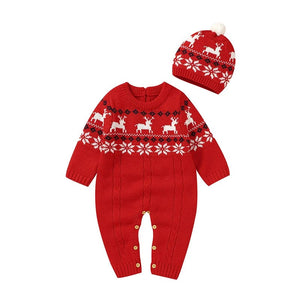 Knitted Christmas Baby Rompers - Long Sleeve w/ Hat