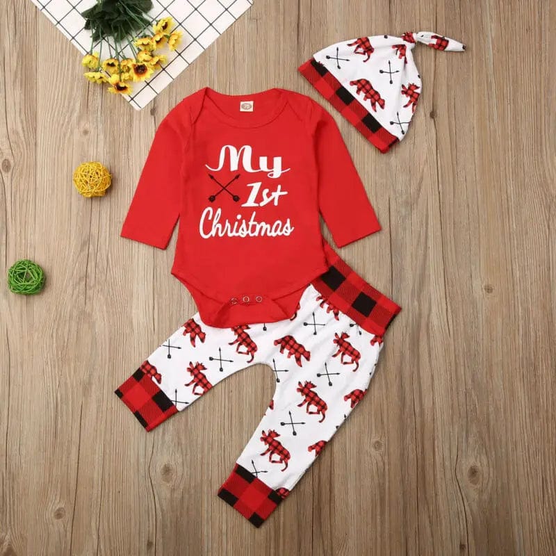 Baby My First Christmas Romper 3 Piece Romper Outfit