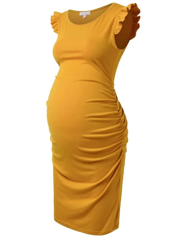 Maternity Summer Dresses Ruched Side with Capped Sleeves
