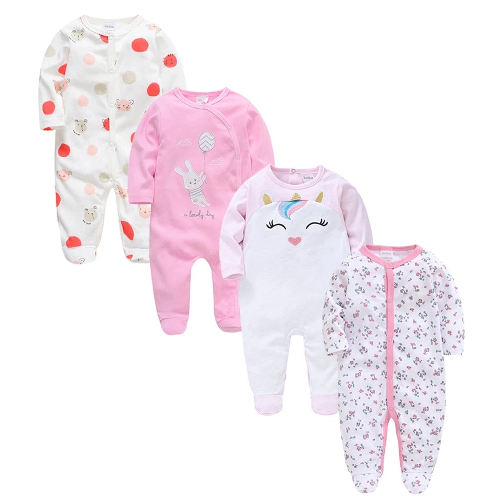 Four Piece Baby Girls & Boys - Rompers Long Sleeve 0-3 Months