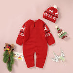 Load image into Gallery viewer, Knitted Christmas Baby Rompers - Long Sleeve w/ Hat
