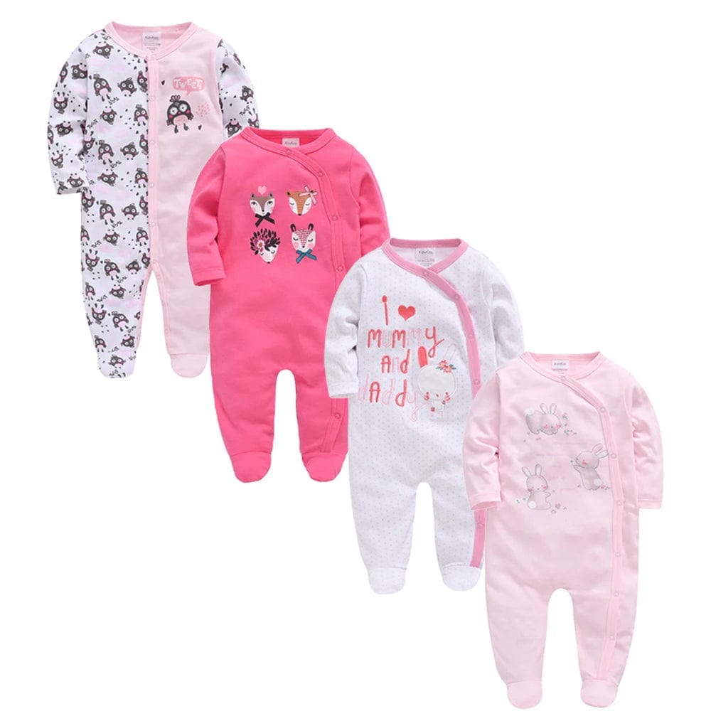 Four Piece Baby Girls & Boys - Rompers Long Sleeve 0-3 Months