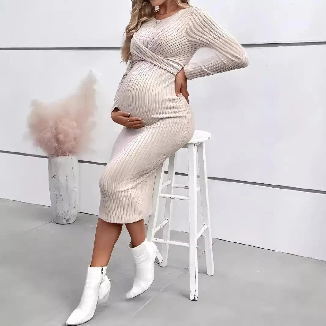 Maternity Long Sleeve Dress - Flattering Cross Body Top