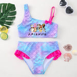 Load image into Gallery viewer, Mermaid-themed children's swimsuit with 'Friends' text on a white background
