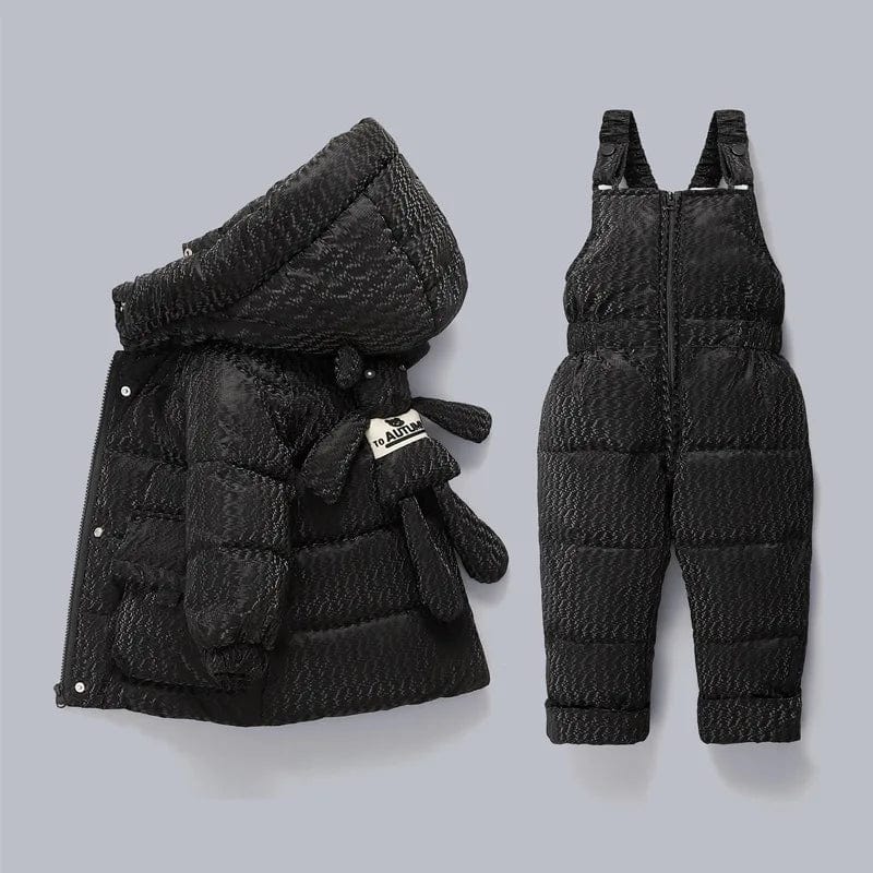 Winter Baby Girl 2PCS Hooded  Girl Down Jacket with Overalls Snowsuit