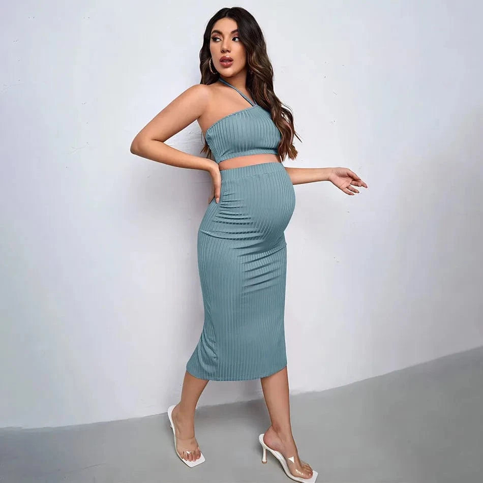 Maternity Dress Set - Knitted Ribbed Dress Set