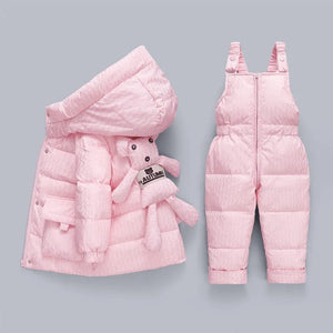 Winter Baby Girl 2PCS Hooded  Girl Down Jacket with Overalls Snowsuit