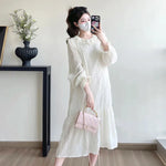 Load image into Gallery viewer, Maternity Lace Dress with Peter Pan Collar and Long Flare Sleeve
