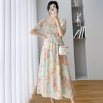 Load image into Gallery viewer, Maternity Floral Summer Dress - Square Collar Elastic - Short Sleeve
