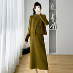 Load image into Gallery viewer, Maternity Knitted Sweater Vest and Dresses - Two Piece Long Sleeve High Neck Dress
