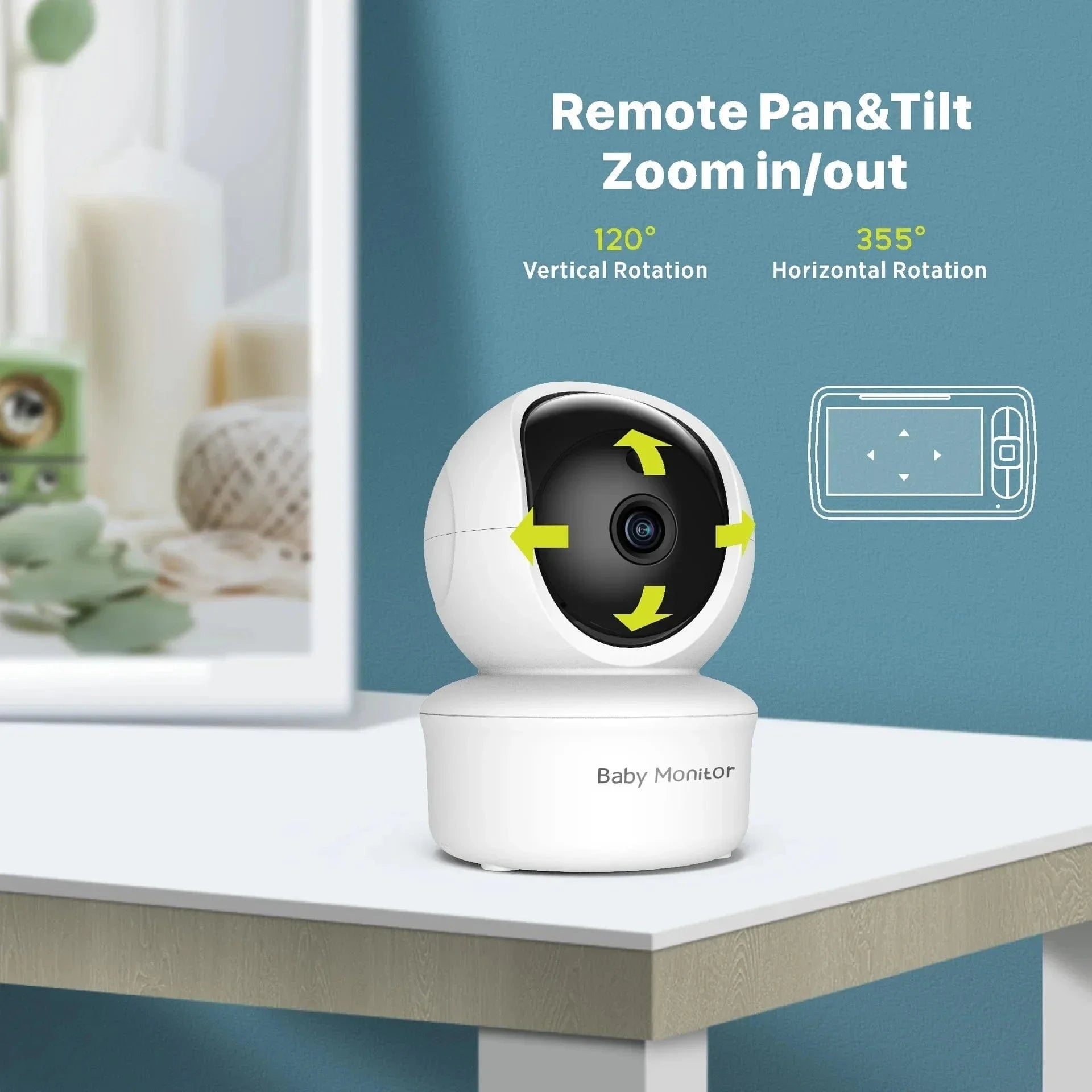 5 Inch Video Baby Monitor with Camera 360° with Remote Control - Pan-Tilt 2X Zoom Nanny Cam