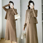 Load image into Gallery viewer, Maternity Knitted Sweater Vest and Dresses - Two Piece Long Sleeve High Neck Dress
