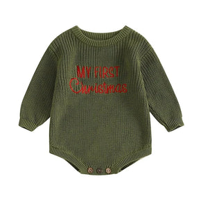 Baby Boy or Girl Sweater Knit Rompers - 1st Christmas Long Sleeve Jumpsuits for Newborn Baby Clothes
