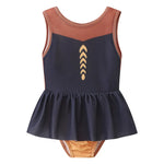 Load image into Gallery viewer, Navy blue and brown children's swimsuit with a decorative element on a white background
