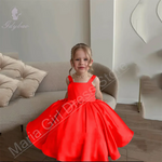 Load image into Gallery viewer, Pink Satin Flower Girl Dress with Square Neck for Wedding Party - Knee-Length
