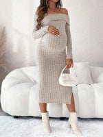 Load image into Gallery viewer, Long Sleeve, Off the shoulder Maternity Knit Sweater Dresses
