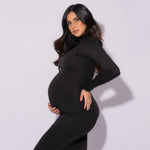 Load image into Gallery viewer, High-Neck Slim-Fit Maternity Dress with Long-Sleeves
