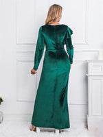 Load image into Gallery viewer, Maternity Elegant Velvet Ruffle Dress with Side High Slit and Long Sleeve Perfect for Your Christmas Party
