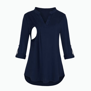 Maternity Breastfeeding Shirt - V-Neck Long Sleeve Nursing Tops - Perfect look with Jeans