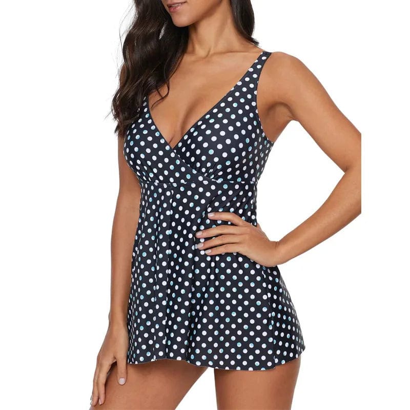Maternity One-piece Swimsuit with Slit Skirt and Polka Dots
