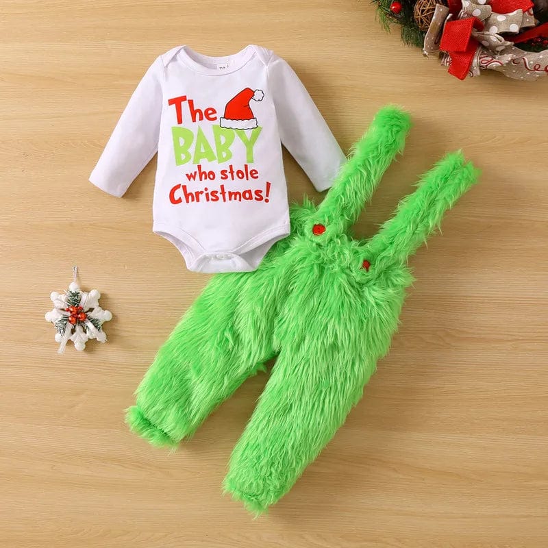 Christmas "The Baby that Stole Christmas!"  Pant Sets with Long Sleeve and Plush Suspender Pants