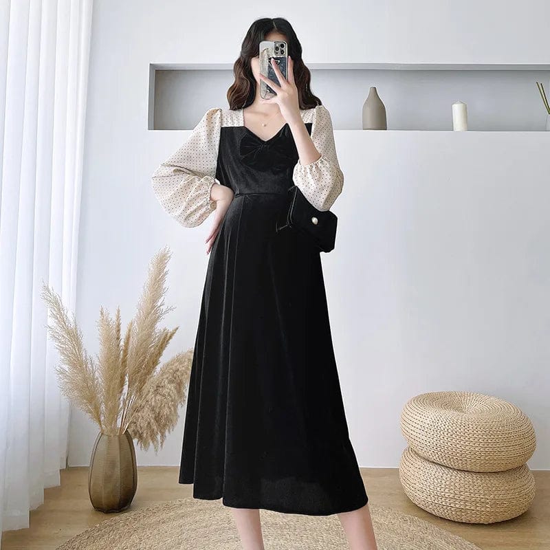 Maternity elegant - Velvet Long-sleeved evening dress
