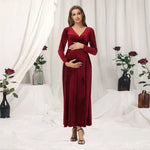 Load image into Gallery viewer, Maternity Velvet Christmas Dress with Long Sleeves and V-Neck
