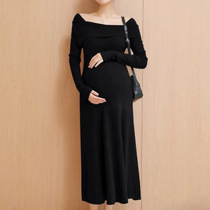 Boat Neck A Line Ruffle Knitted Dresses for Maternity - Elegant Slim Stretch Soft Wear&nbsp;