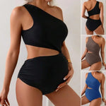 Load image into Gallery viewer, Maternity Single Shoulder Swimsuit available in different Colors
