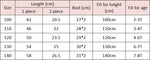 Load image into Gallery viewer, Table showing measurements for clothing pieces in different sizes.
