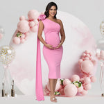 Load image into Gallery viewer, Maternity One Shoulder 3D Floral Summer Dress - Perfect for Baby Shower or a Photoshoot
