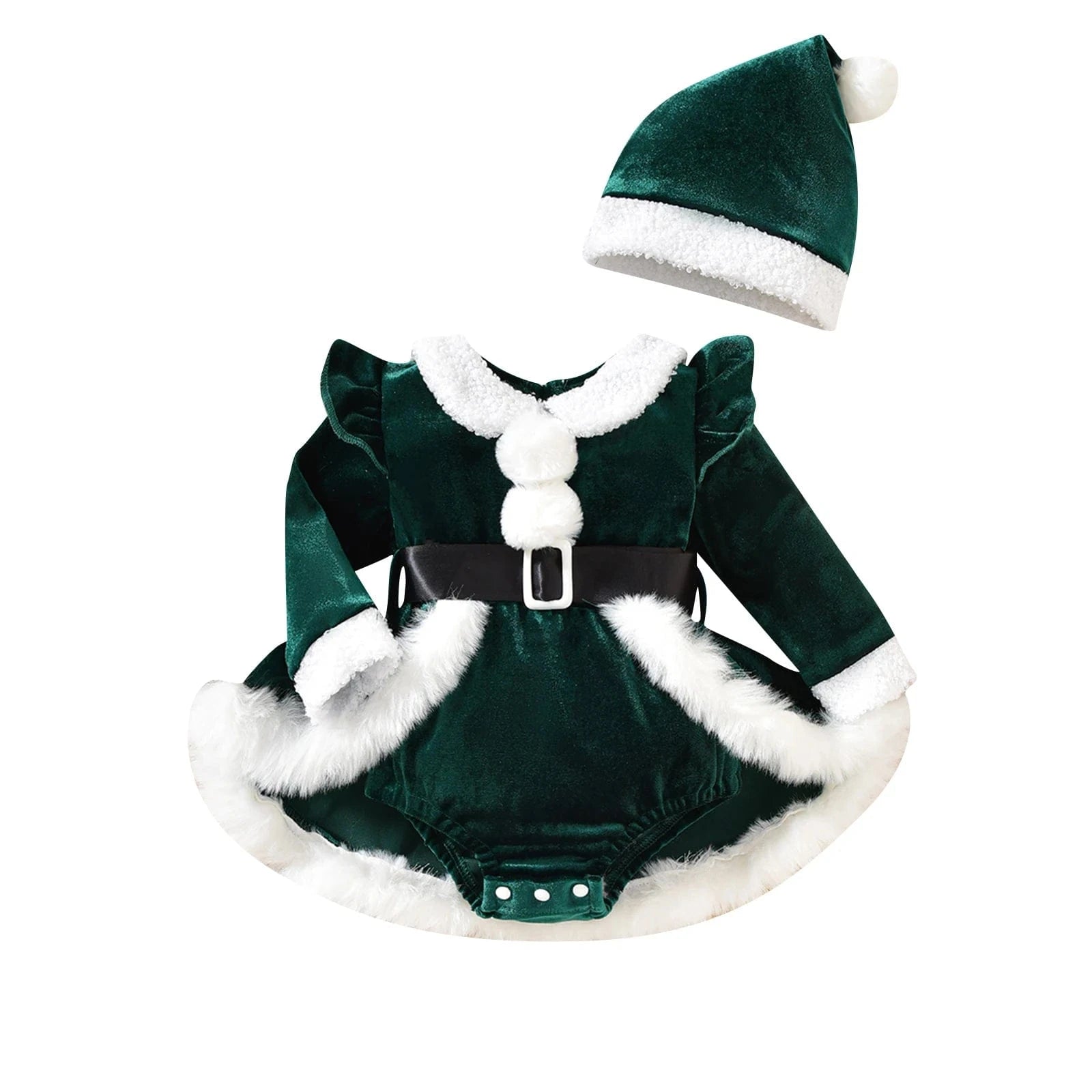 Christmas Baby Girls Dress. Plush Velvet with Long Sleeve