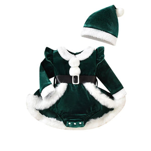 Christmas Baby Girls Dress. Plush Velvet with Long Sleeve
