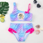 Load image into Gallery viewer, Mermaid-themed children's swimsuit with cartoon character on a white background
