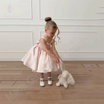 Load image into Gallery viewer, Pink Satin Flower Girl Dress with Square Neck for Wedding Party - Knee-Length

