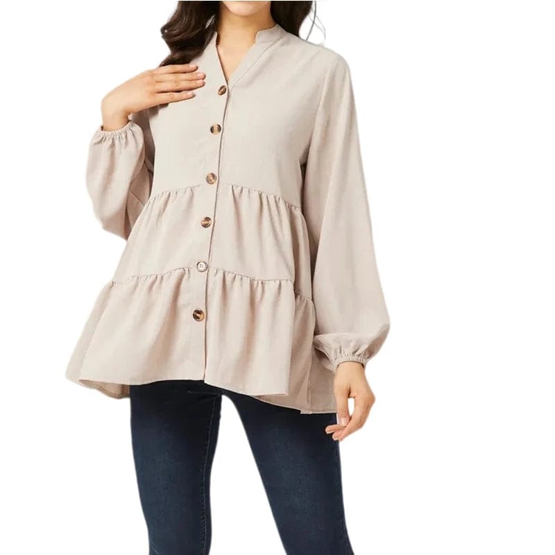 Maternity V-neck Long-sleeved Top Made of Cotton