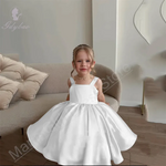 Load image into Gallery viewer, Pink Satin Flower Girl Dress with Square Neck for Wedding Party - Knee-Length
