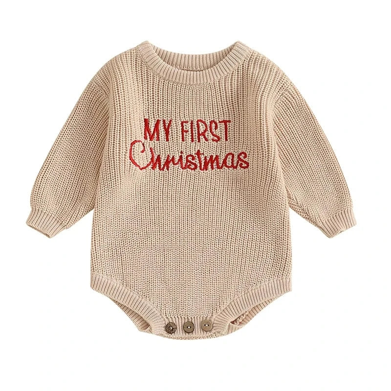 Baby Boy or Girl Sweater Knit Rompers - 1st Christmas Long Sleeve Jumpsuits for Newborn Baby Clothes