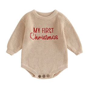 Baby Boy or Girl Sweater Knit Rompers - 1st Christmas Long Sleeve Jumpsuits for Newborn Baby Clothes