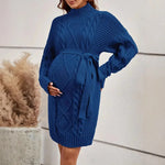 Load image into Gallery viewer, Maternity Casual Knitted High-neck Long-sleeved Sweater Dress

