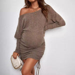 Load image into Gallery viewer, Maternity Dress with Long Sleeve and &nbsp;Side Pull Rope&nbsp;
