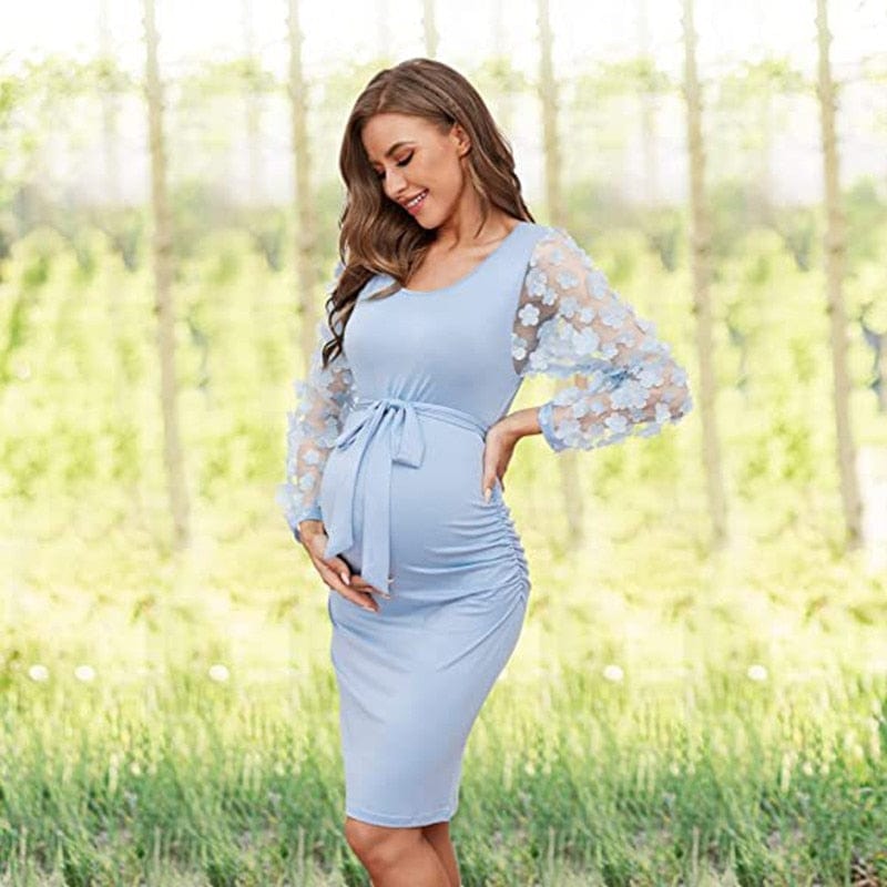 Flower Sleeved Maternity Dresses - Perfect For Photo Shoot or Shower