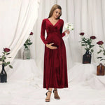 Load image into Gallery viewer, Maternity Velvet Christmas Dress with Long Sleeves and V-Neck
