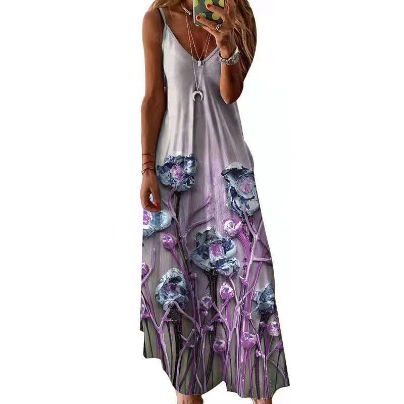 Maternity Long Dress Summer Casual Bohemian Print - Sleeveless V-neck