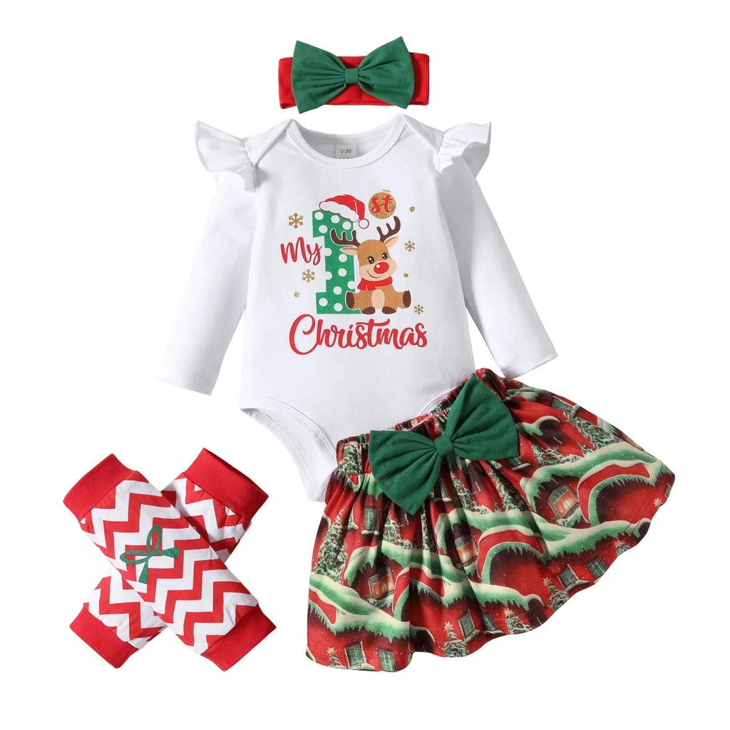 My First Christmas Baby Girl 4pcs Christmas Outfit