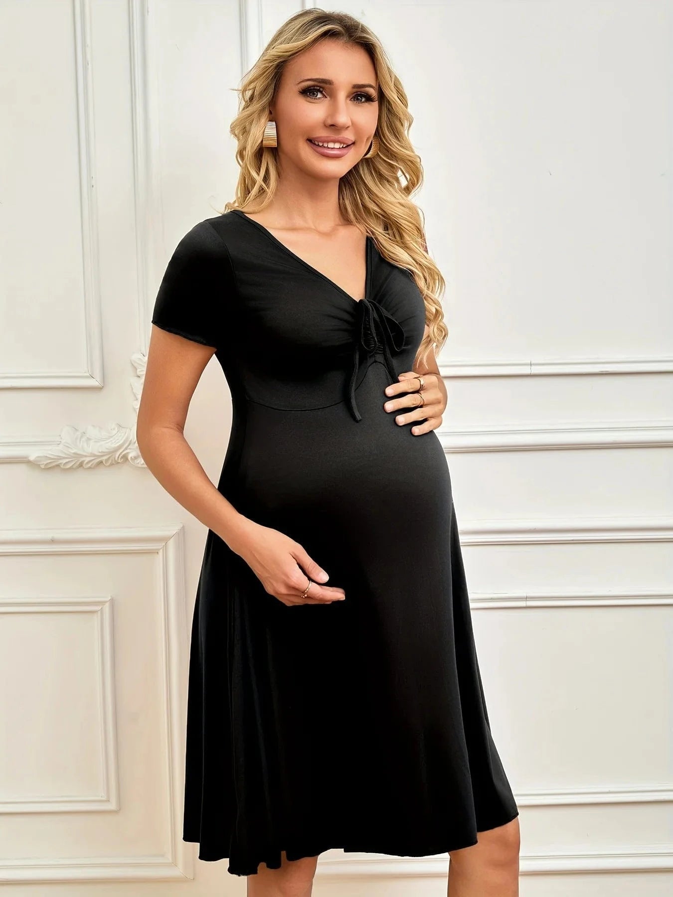 Maternity Solid Color Drawstring Dress