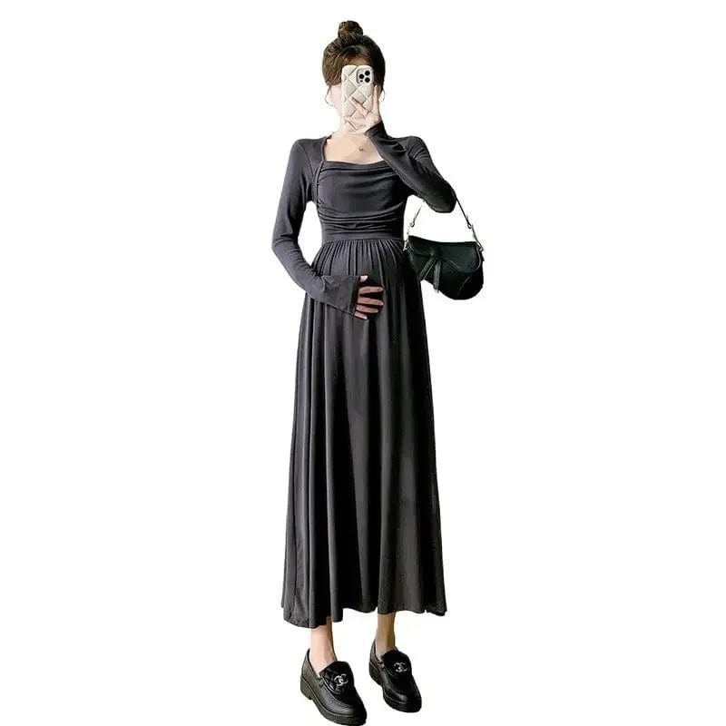 Maternity Evening Dress with High Waist and Square Collar - Great for Your Christmas Party