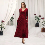 Load image into Gallery viewer, Maternity Velvet Christmas Dress with Long Sleeves and V-Neck
